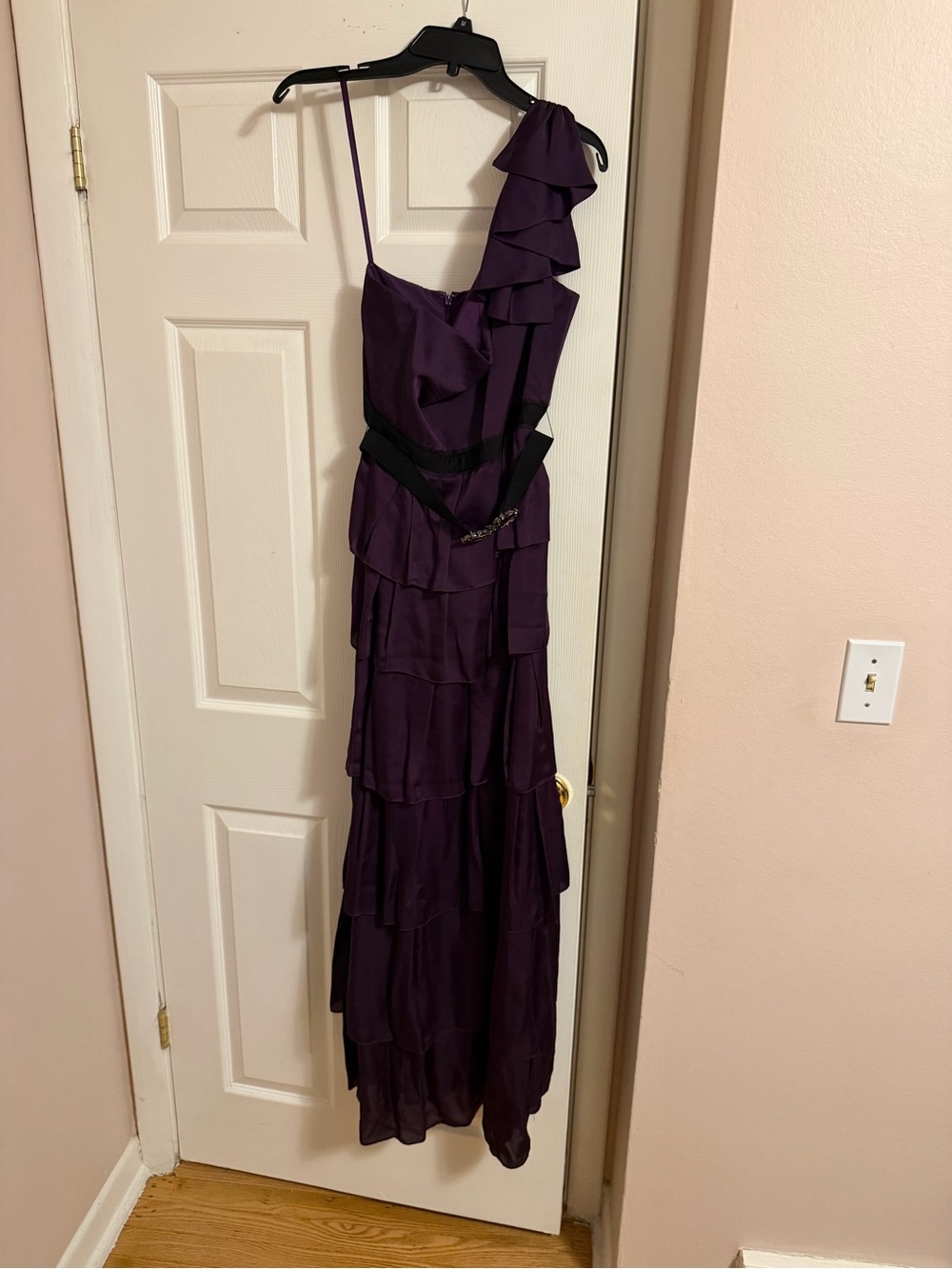 BCBGMAXAZRIA Purple One Shoulder Tiered Maxi Gown Size 10